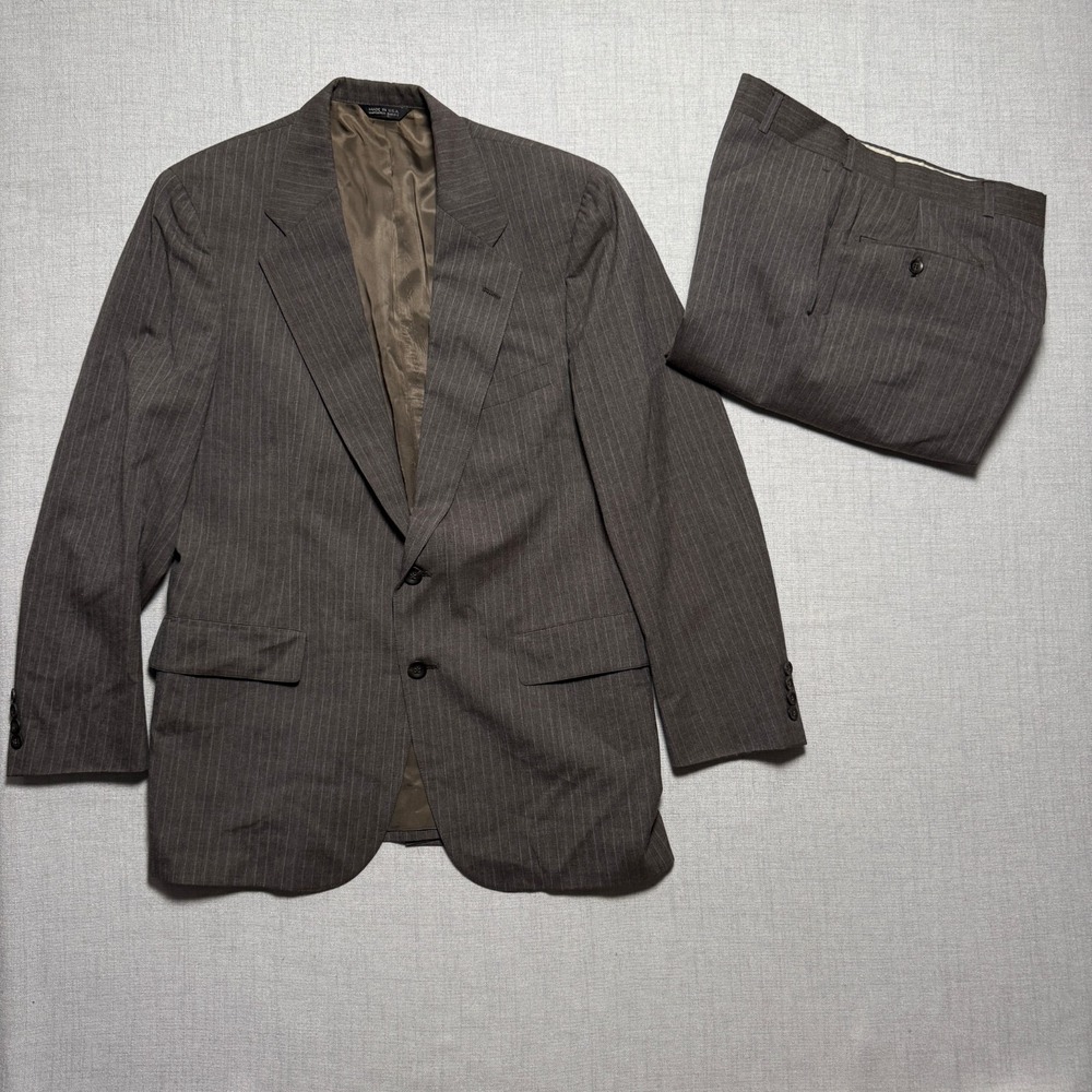 Vintage Chaps Ralph Lauren 2PC Suit Gray Pinstripe Wool Blend Size 42R 34x28
